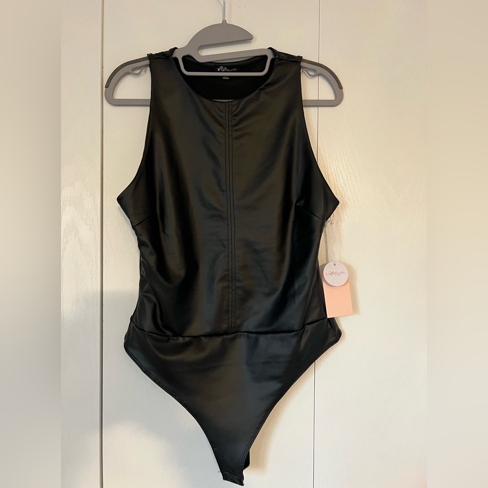 Black Faux Leather Bodysuit